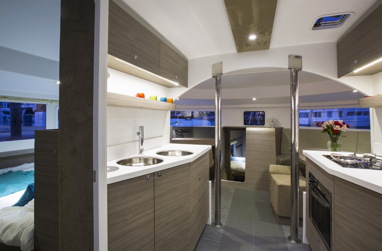 Interiors onboard Neel 45 in Miami, FL.